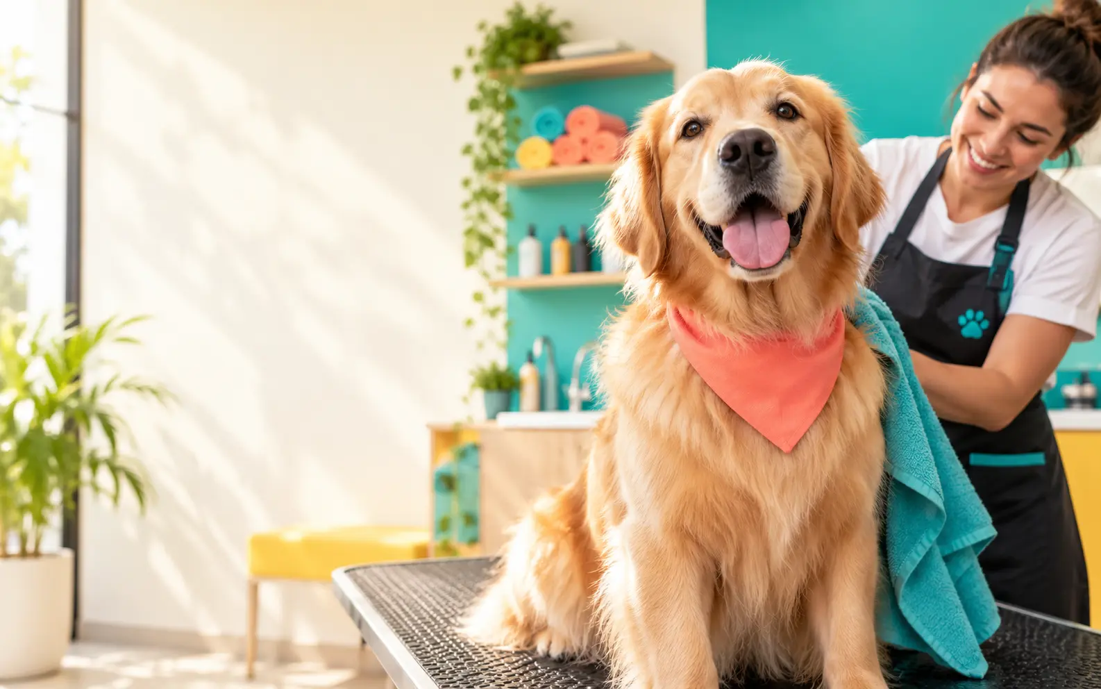 Cão feliz após banho e tosa